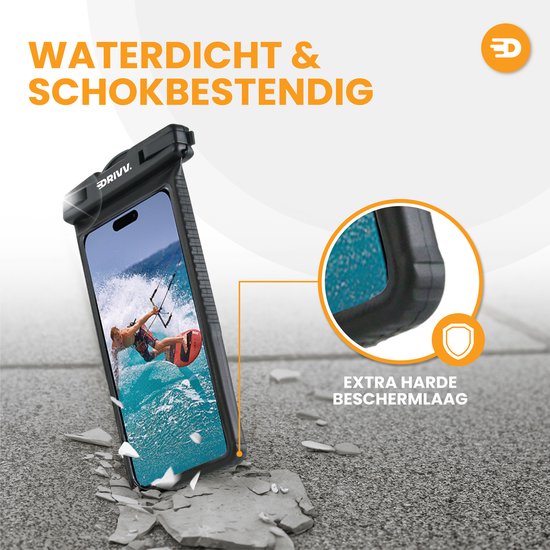 Drivv. Wasserdichte Handyhülle – Hartschalenhülle – Sturz- und stoßfest – Doppelclipverschluss – Bis zu 6,7 Zoll – Unterwasser-Handyhülle