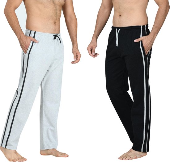 Pierre Calvini - Herren Jogginghose - 2er Pack - Schwarz Grau - M - Herren Schlafanzug - Herren Jogginghose mit geradem Bein - Herren Trainingshose - Herren Hausanzug