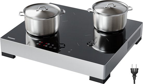 KitchenBrothers Induktionskochfeld - Freistehendes Induktionskochfeld - 60 cm - 4 Zonen - 1 Phase - bis zu 2400W - Silber/RVS