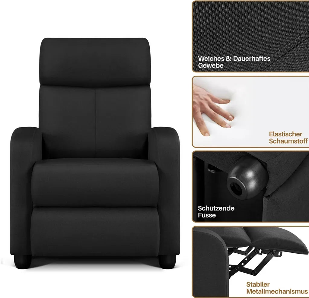 Yaheetech Relaxsessel – Schwarz – 87 x 61,5 x 99 cm – Verstellbarer Liegesessel mit Fußstütze