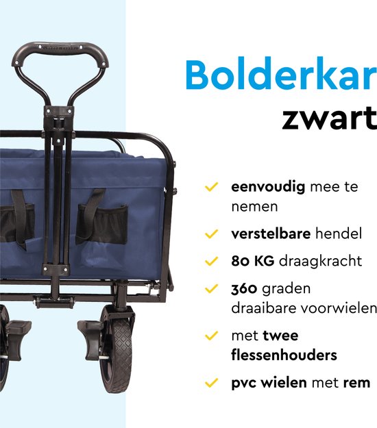 BRASQ Faltbarer Wagen - 100 Liter - 80 KG Kapazität - Schwenkbare Räder mit Bremse - 90x51x100 CM - Verstellbarer Griff - Faltbarer Wagen - Kompakt - Blau