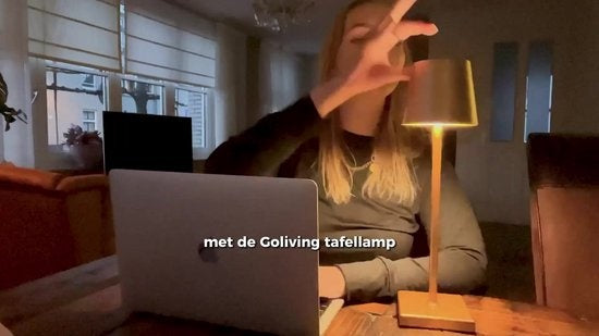 Goliving Tischlampe Wiederaufladbar - Kabellos und dimmbar - Moderne Touch-Lampe - Nachtlampe für das Schlafzimmer - 38 cm - Gold