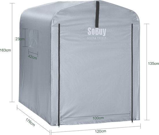 SoBuy Wetterfeste Plane für Fahrradgarage/Werkzeugschuppen, UV-Schutz, Regenschutz, Outdoor-Plane für Garten, Terrasse, silber, 120 x 176 x 163 cm, SDA11-SIL