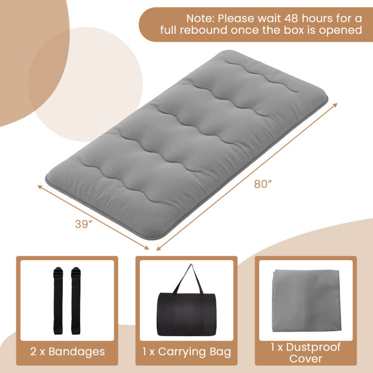 Bequeme Futonmatratze Twin Size 80" x 39" - Grau mit waschbarem Bezug und Tragetasche