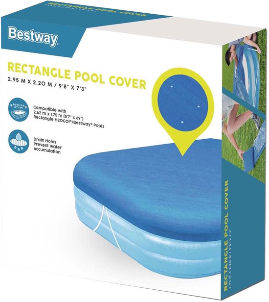 Bestway Schwimmbad-Abdeckplane – Rechteckig 262 x 175 cm – Geeignet für Aufstellpools