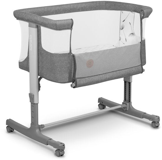 Lionelo Aurora 3-in-1-Beistellbett – Babybett bis 9 kg – Mitwachsbett – 4 Rollen mit Bremse – Reisebett – Höhenverstellbar – Atmungsaktives Netzgewebe – Inklusive Matratze und Transporttasche – Abnehmbarer Bezug