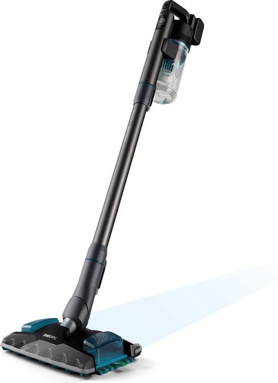 Philips Staubsauger mit Wischfunktion XC8055/01 Aqua Plus – kabellos und beutellos – Saugdüse mit LED-Beleuchtung – Handstaubsauger – Akkulaufzeit bis zu 80 Minuten – leicht – blau