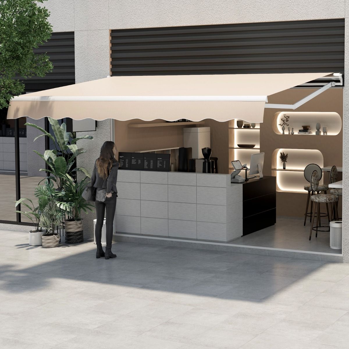 Coast ausziehbare Terrassenmarkise – manuelle Kurbel – Aluminiumrahmen – beige 4 x 2,5 m