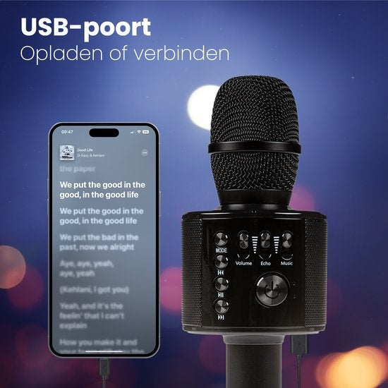 Auronic Karaoke-Mikrofon - Für Kinder und Erwachsene - Bluetooth - Drahtlos - mit Lautsprecher - Schwarz