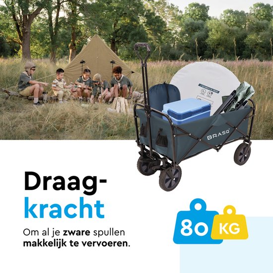 BRASQ Faltbarer Wagen - 100 Liter - 80 KG Kapazität - Schwenkbare Räder mit Bremse - 90x51x100 CM - Verstellbarer Griff - Faltbarer Wagen - Kompakt - Grau