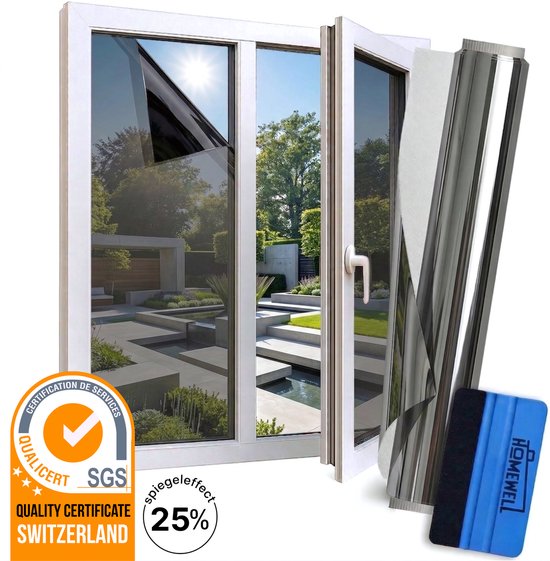 Homewell® Sonnenschutz-Fensterfolie – 70 x 300 cm – Isolierend – Statisch haftend & wiederverwendbar – Gegen Hitze & Einblicke – HR+ geeignet – 25 % Spiegeleffekt, schwarz