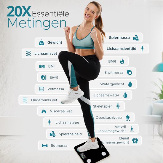e.volve Waage Personenwaage Digital - 20 Messungen - Intelligente Waage mit Körperanalyse - Farbbildschirm - Präzisionswaage - Waage - Digitalwaage - Inkl.