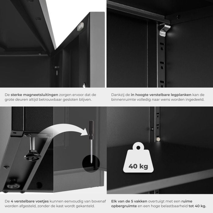 tectake Aktenschrank Brandon – pulverbeschichteter Stahl – 60 x 40 x 180,5 cm – Schwarz