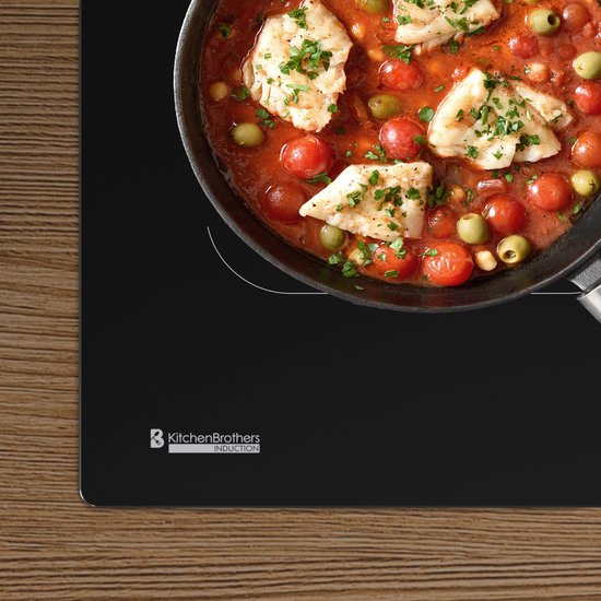 KitchenBrothers Induktionskochfeld - Einbau-Induktionskochfeld - 60 cm - 4 Zonen - 1 und 2 Phasen - Bis zu 2400W - Schwarz