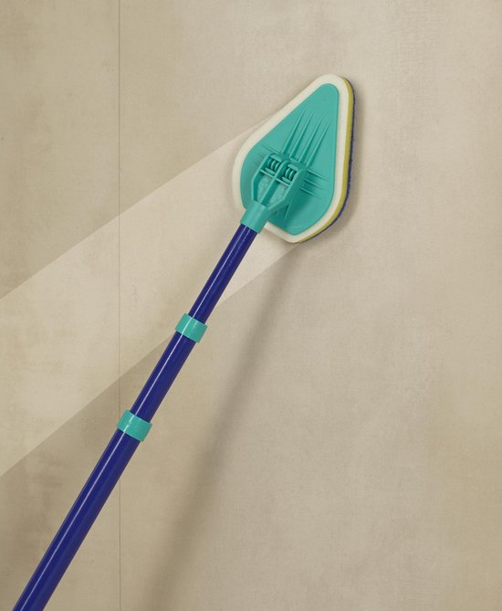 Generic - Bad-/Fliesenwischer Blitz-Blank - 4-teilig - mit Teleskopstiel & doppelseitigem Schwamm - Blau