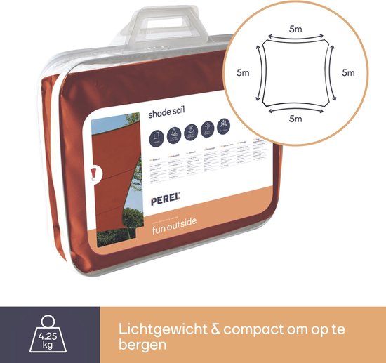 Perel Schattentuch, wasserabweisend, 5 x 5 m, 160 g/m², Polyester, quadratisch, terracotta
