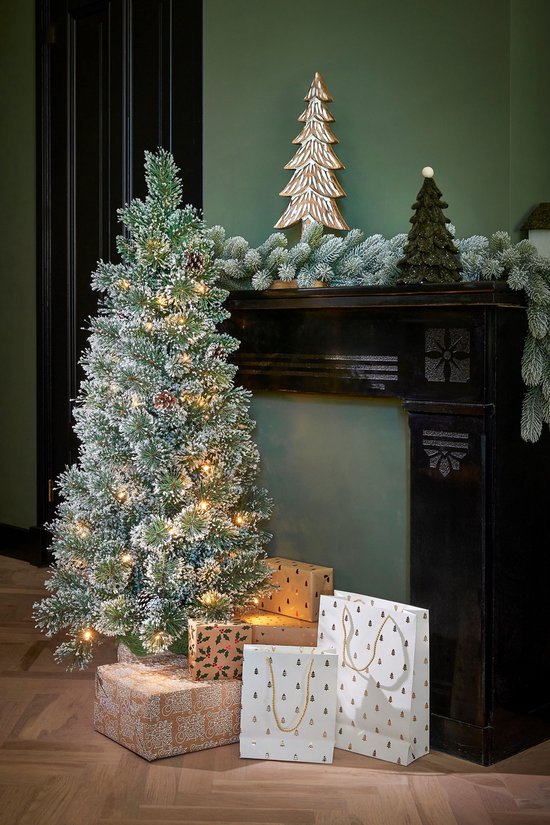Black Box Trees Vandans Kunstweihnachtsbaum mit Beleuchtung – Weihnachtsbaum H 90 x Ø 48 cm – Kunstbaum im Topf mit verschneiten Zweigen – Grün