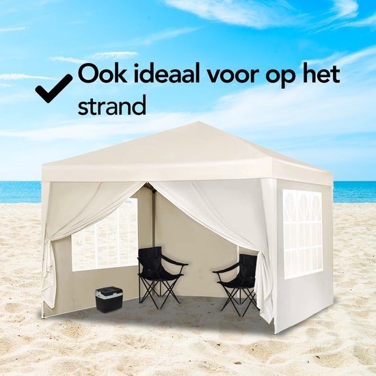 Brixy Partyzelt - faltbar - einfacher Aufbau - 3x3m - wasserdicht - Pavillon mit Seitenwänden - inkl. Tragetasche - Creme