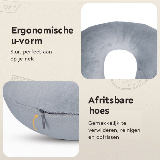 TRAVARA Nackenkissen „The Puffer“ – Aufblasbares Reisekissen – Für das Flugzeug – Autokissen – Travel Pillow – Grau