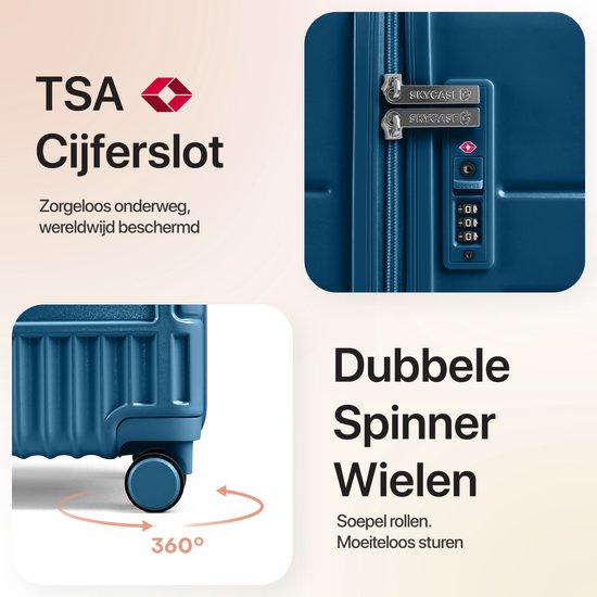SKYCASES Trunk Travel Suitcase - Classic Heritage - Extra großer Koffer - 110L - TSA-Schloss - leichter Trolley - 78x44x36 cm - Trunk Roll Case - Spinner-Räder - Dunkelblau