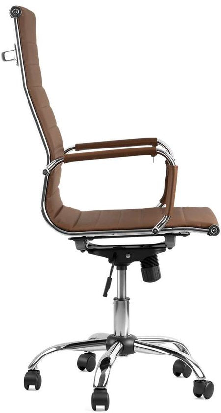 Feel Furniture – Luxuriöser Bürostuhl – Hohe Rückenlehne – Cognac mit silbernem Gestell