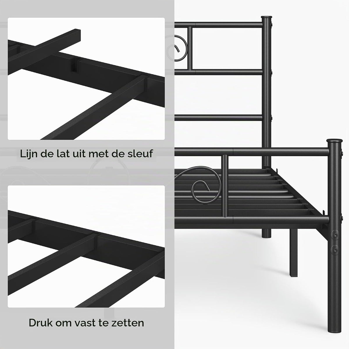Yaheetech Doppelbett aus Metall 140 x 200 cm – Schwarzes Bettgestell – Mit Lattenrost