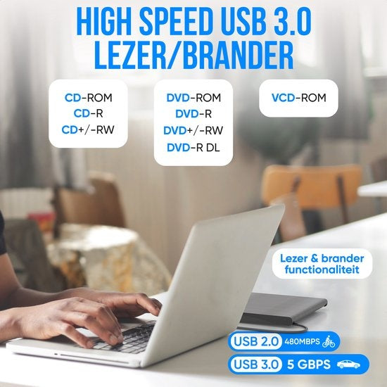 Strex - Externer CD/DVD-Player und -Brenner - Plug & Play - USB 3.0 - Geeignet für Windows, Mac und Linux - Schwarz