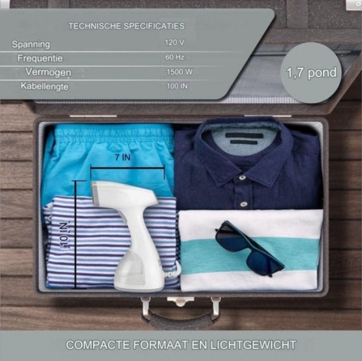 LEBENLANG Dampfbügeleisen - Händetrockner mit LCD & 2 Aufsätzen - 1500W - 300 ml - 7 x 4 x 10 cm - Weiß