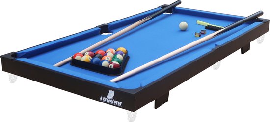 Cougar Pool Table Mini Portable Schwarz/Blau - Handlicher Griff - Inkl. Bälle - 118x64x12cm