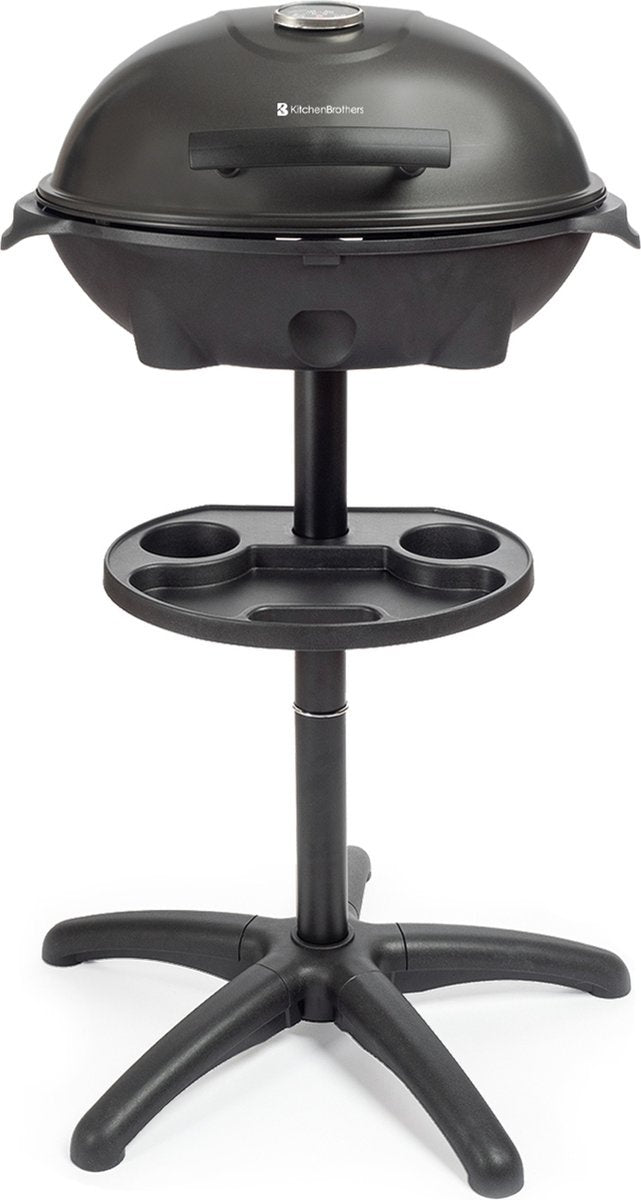 KitchenBrothers Elektrogrill - mit Grillplatte - Antihaftbeschichtung - Inkl. Ablage/Halterungen - Grillfläche 46,5x33,8cm - bis zu 300Â°C - 2400W - Schwarz