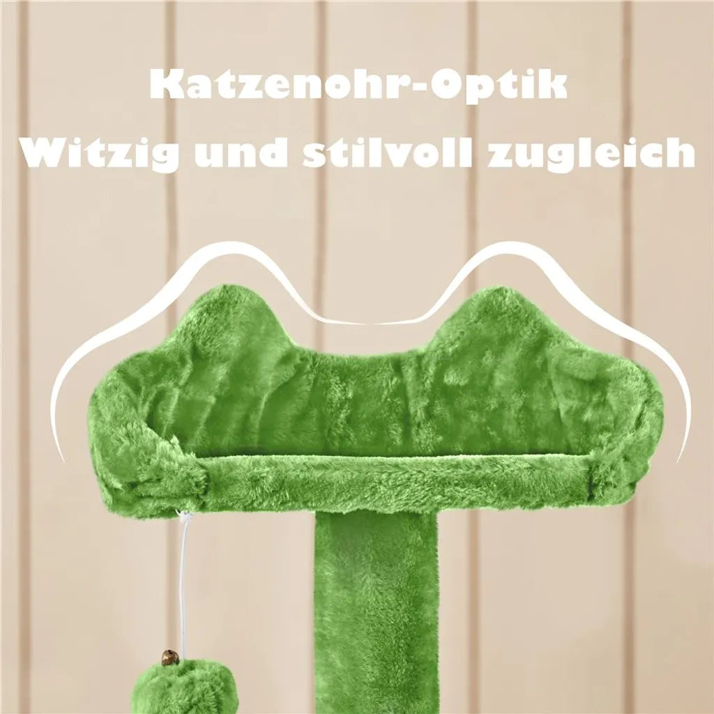 Yaheetech Kratzbaum mit 3 Liegeplattformen und 2 Schlafhöhlen – Grün – 49 x 49 x 139 cm