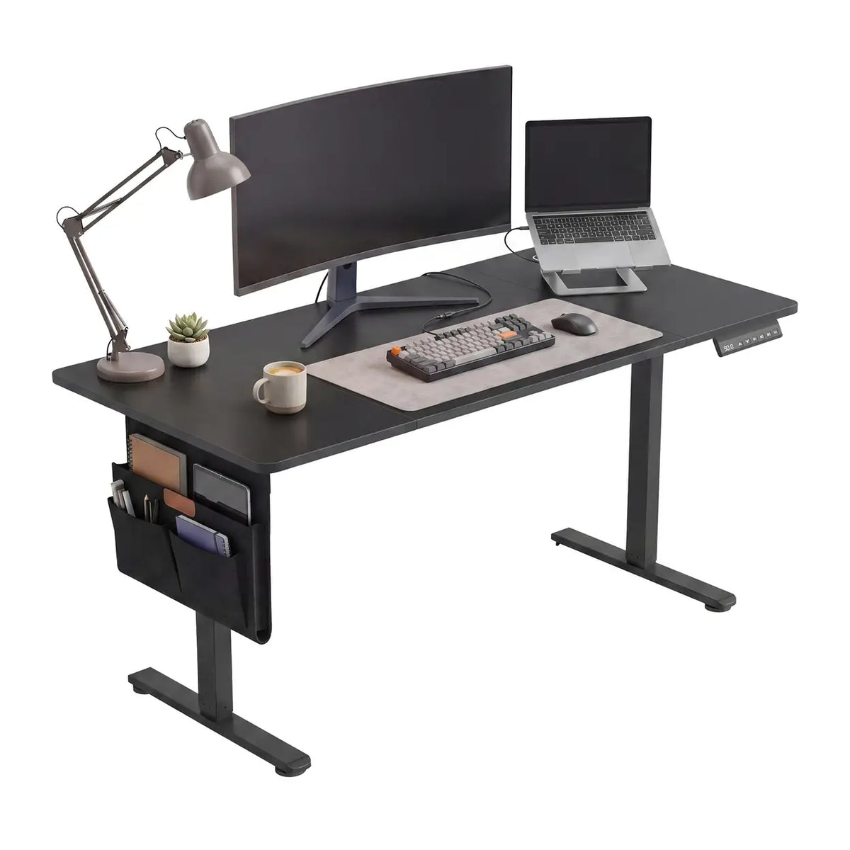 Ochama höhenverstellbarer Schreibtisch, 140 x 60 cm, mit Speicherfunktion und USB-C-Anschluss, schwarz