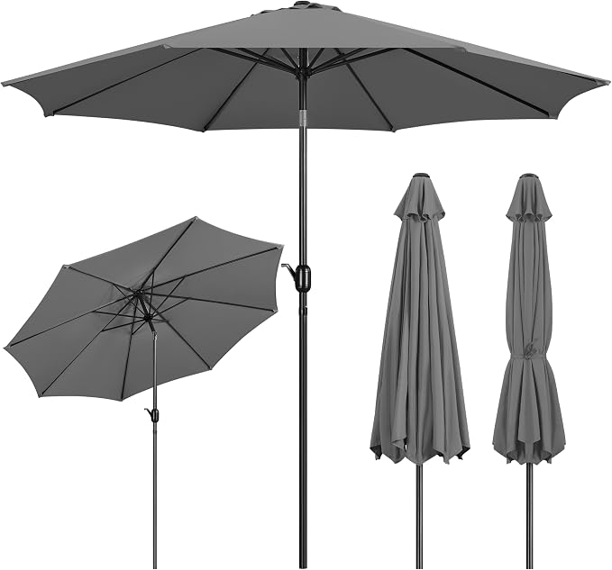 Yaheetech Rechteckiger Sonnenschirm 196,5 x 147 x 227 cm – Neigbar mit Kurbel – Grau