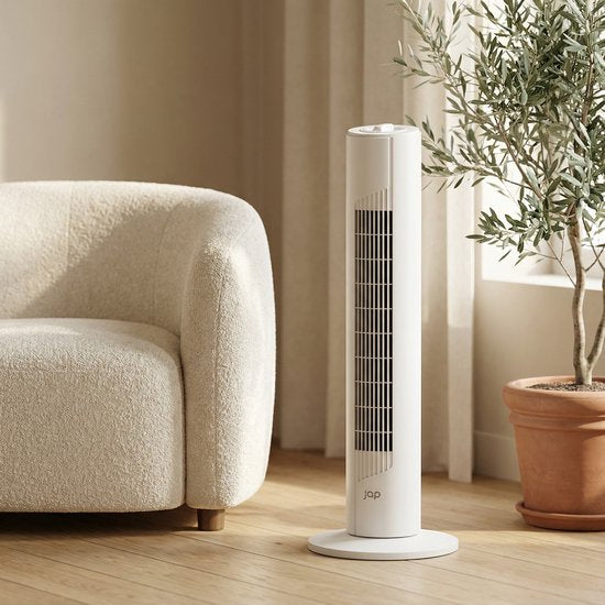 Energieeffizienter Ventilator – Turmventilator mit 3 Gebläsestufen und Schwenkfunktion – Schlafzimmer – Weiß – JAP Quebec