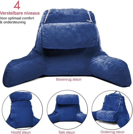 Ella - Lesekissen mit Nackenrolle - Entspannungskissen - Stütze für den unteren Rücken - Samt Marineblau