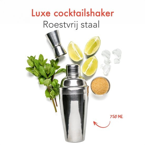 KitchenBrothers Cocktail Set mit Cocktail Shaker - 24 Teile - Umfassendes Set - Geschenkverpackung - Schwarz/Acryl
