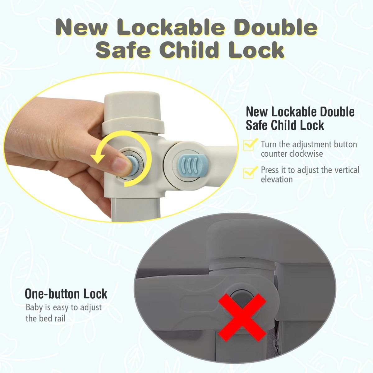 Coast Bettgitter abschließbar 176,5 x 25 x 101,5 cm Grau - 24 verstellbare Höhen und Seitentasche