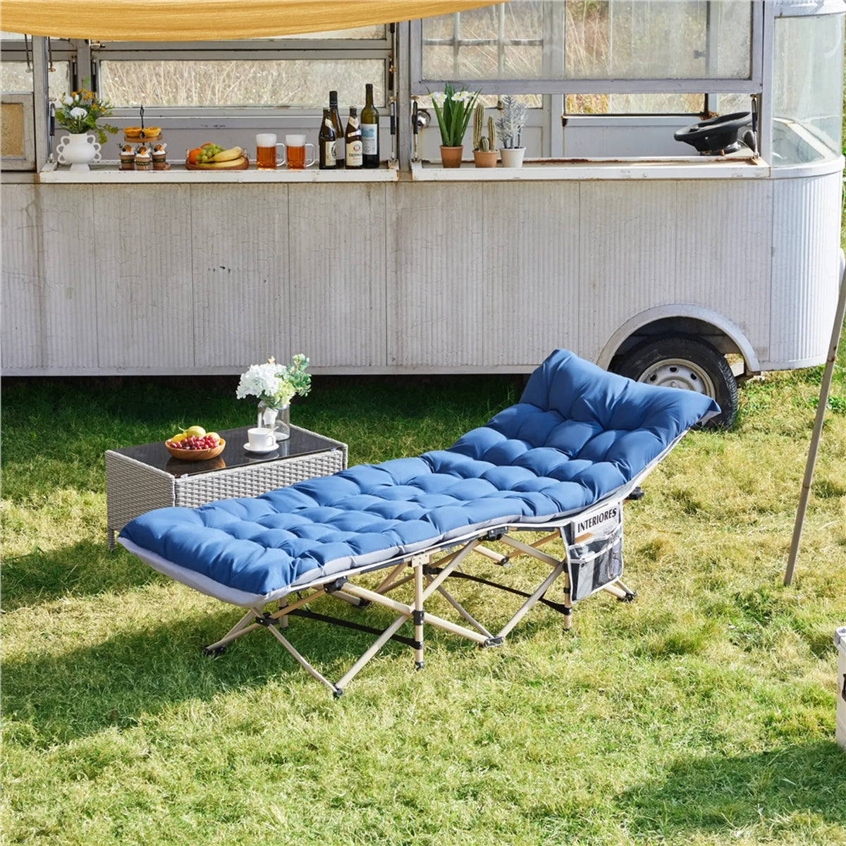 Yaheetech Camping Bett faltbar 150 kg - Ausgestattet mit weicher Matratze und Seitentaschen und enthält Tragetasche - Für Camping und Büro - Grau und Blau 600D Oxford und Metall - 191 x 67 x 56 cm