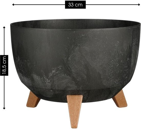 Mica Decorations Doppio Pflanzkübel auf Füßen – 18,5 x Ø 33 cm – Pflanzkübel für den Außenbereich – Blumenkästen für den Balkon – recycelter Kunststoff – Schwarz