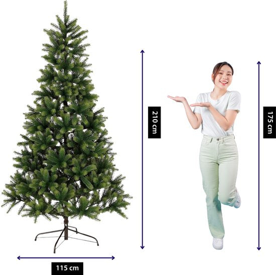Black Box Trees Nagoya – Weihnachtsbaum mit naturgetreuen Nadeln und vollem Wuchs – Weihnachtsdekoration für den Innenbereich – Rundbaum mit leicht verschneiten Zweigen – H 210 x Ø 115 cm – Grün