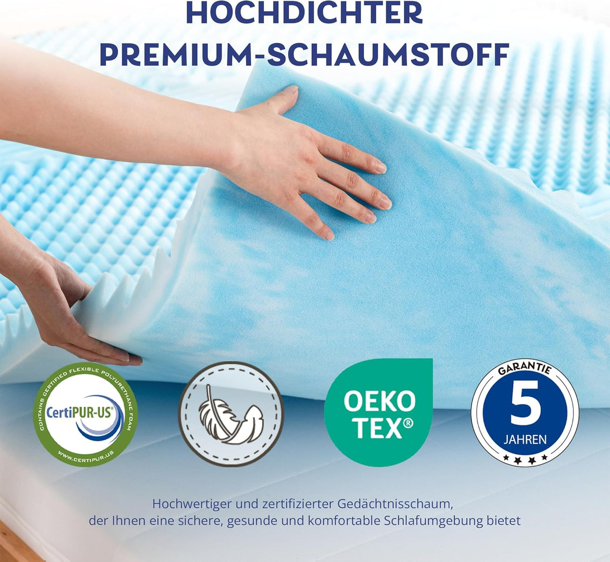 EGO HOME Matratzenauflage 180 x 200 cm – 5 cm hoch – 7-Zonen-Matratzenauflage aus Schaumstoff – CertiPUR-EU-zertifiziert