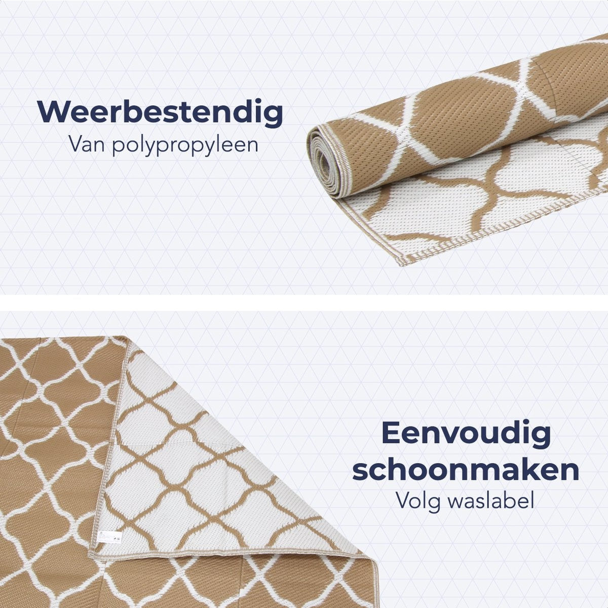 LifeGoods Outdoor Teppich - 152x230CM - Gartenteppich - Reversibel - Inkl. Tragetasche - Mit Muster - Beige/Weiß