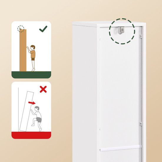 SoBuy BZR151-W Badezimmerschrank für schmale Räume, kompakter Aufbewahrungsschrank mit verstellbarem Einlegeboden und Schublade, für Badezimmer, Toilettenschrank aus Holz, weiß, 20 x 20 x 96 cm