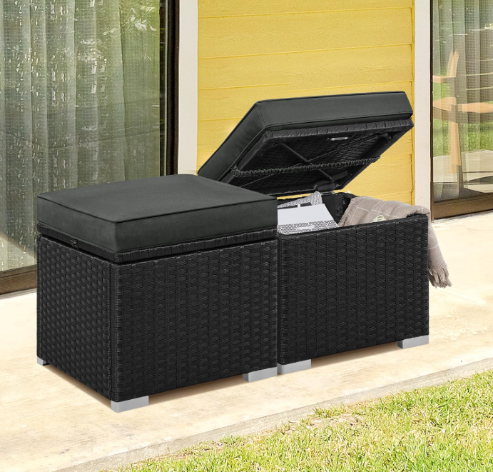 Yaheetech Rattan-Hocker, 2er-Set, schwarz/grau, 39,4 x 39,4 x 40,6 cm