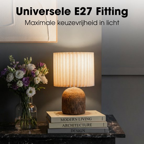 Mica Decorations Frey Tischlampe für das Wohnzimmer – Japandi-Stil – Dekorative Lampe mit Lampenschirm – Schreibtischlampe, Tischlampen für das Wohnzimmer – 33 x ⌀22 cm – Braun