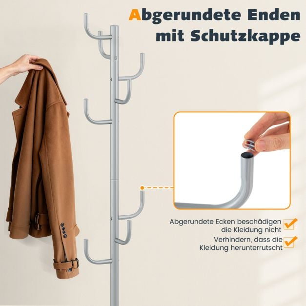 Coast Kleiderständer Silber - Moderner Kaktus-Garderobenständer mit 8 Haken - 26,67 x 119/175 cm