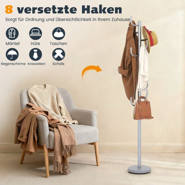 Coast Kleiderständer Silber - Moderner Kaktus-Garderobenständer mit 8 Haken - 26,67 x 119/175 cm