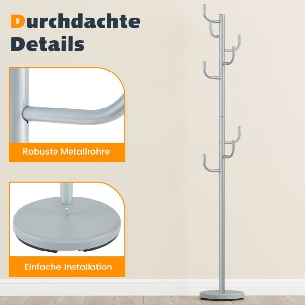 Coast Kleiderständer Silber - Moderner Kaktus-Garderobenständer mit 8 Haken - 26,67 x 119/175 cm