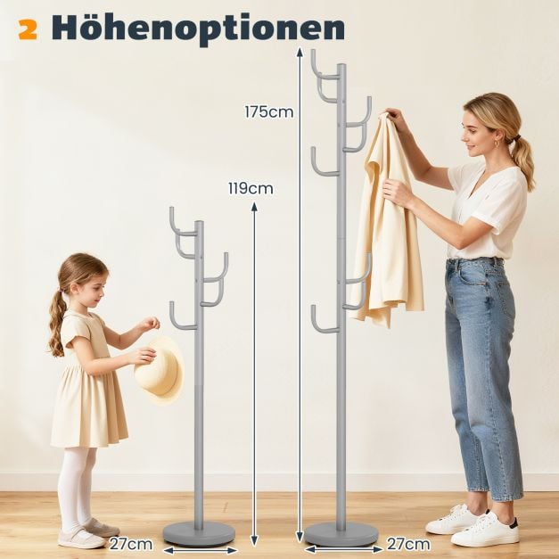 Coast Kleiderständer Silber - Moderner Kaktus-Garderobenständer mit 8 Haken - 26,67 x 119/175 cm
