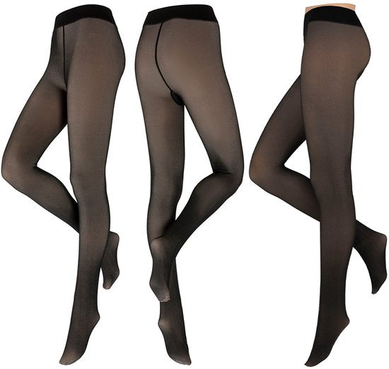 Fleece-Strumpfhose – Schwarz/Nude – Größe L/XL – Hautfarbene Thermo-Strumpfhose – Laufmaschenfrei – Fleece-Leggings für Damen